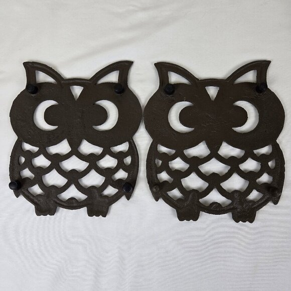 Pair of Cast Iron Owl Trivets Vintage Metal Hot Pots Dishes Kitchen Dining Decor - Picture 4 of 7